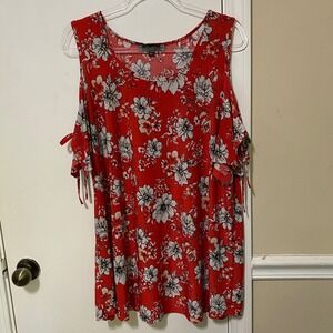 Bloomcore Cold Shoulder Maternity Top 2X Red Floral Vacation Resort Cruisewear